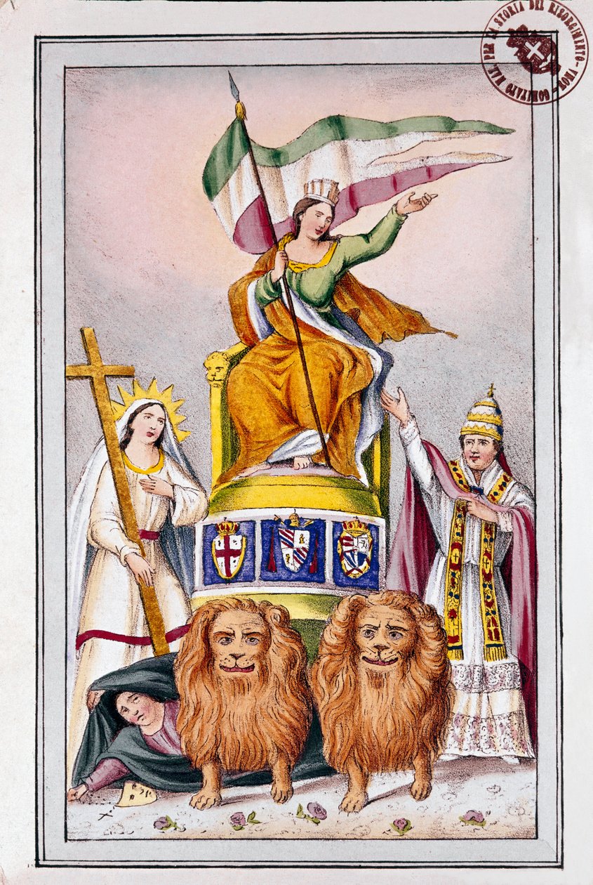 Risorgimento: propagandaplakat for de pavelige stater: "Italien har troen og pave Pius (Pio) IX" Litografi af det 19. århundredes Museo del Risorgimento, Rom af Italian School