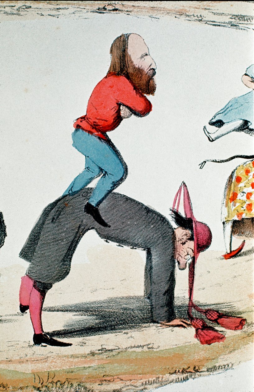 Risorgimento: satirisk tegning, der skildrer heltene fra Risorgimento Giuseppe Garibalidi (1807-1882), der regulerer det romerske spørgsmål, politisk strid om Roms rolle, sæde for pavens timelige magt og hovedstad i det nye kongerige af Italian School