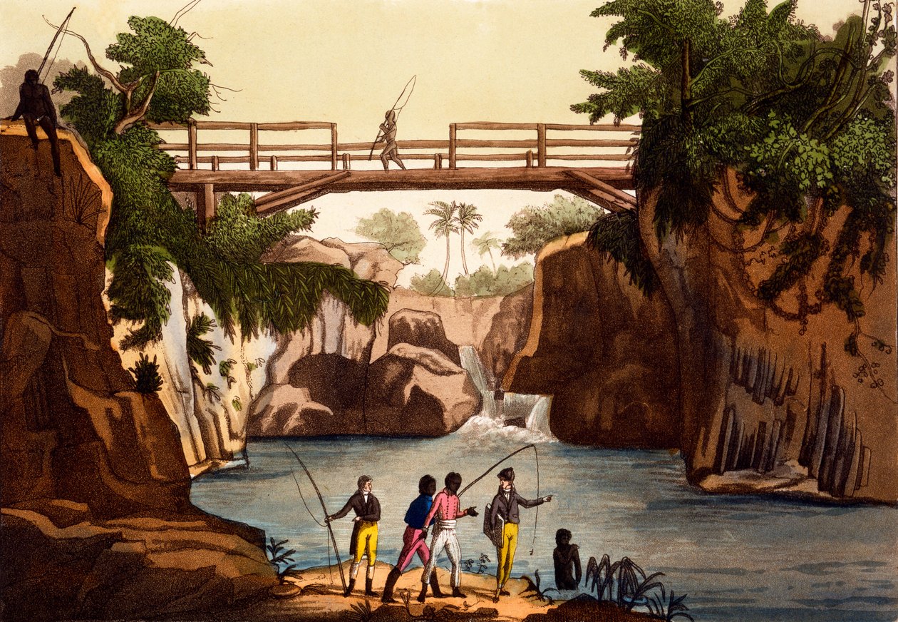 River Roccie nær San Benedetto, Isle of Madagascar, fra Costumes of ... af Giulio Ferrario, ca. 1820