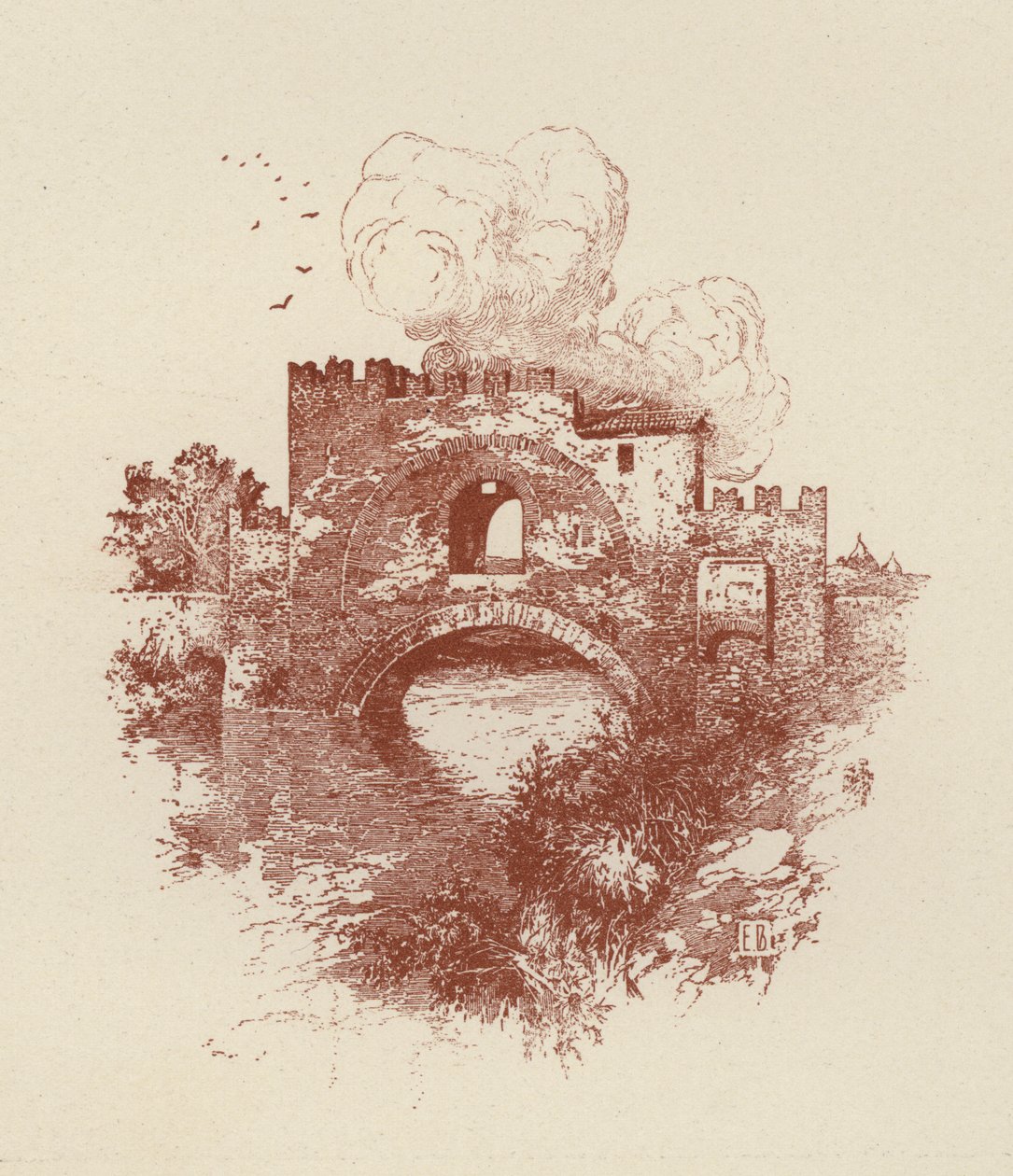 Rom, Nomentano-broen (litografi) af Italian School