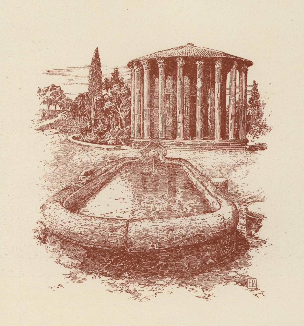 Rom, Vesta-templet (litografi) af Italian School