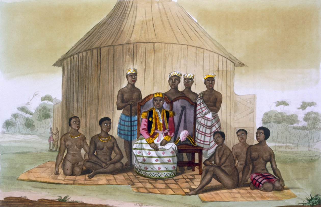 Saba, eller hersker, med adelige og hans kone, Vestafrika, ca. 1820