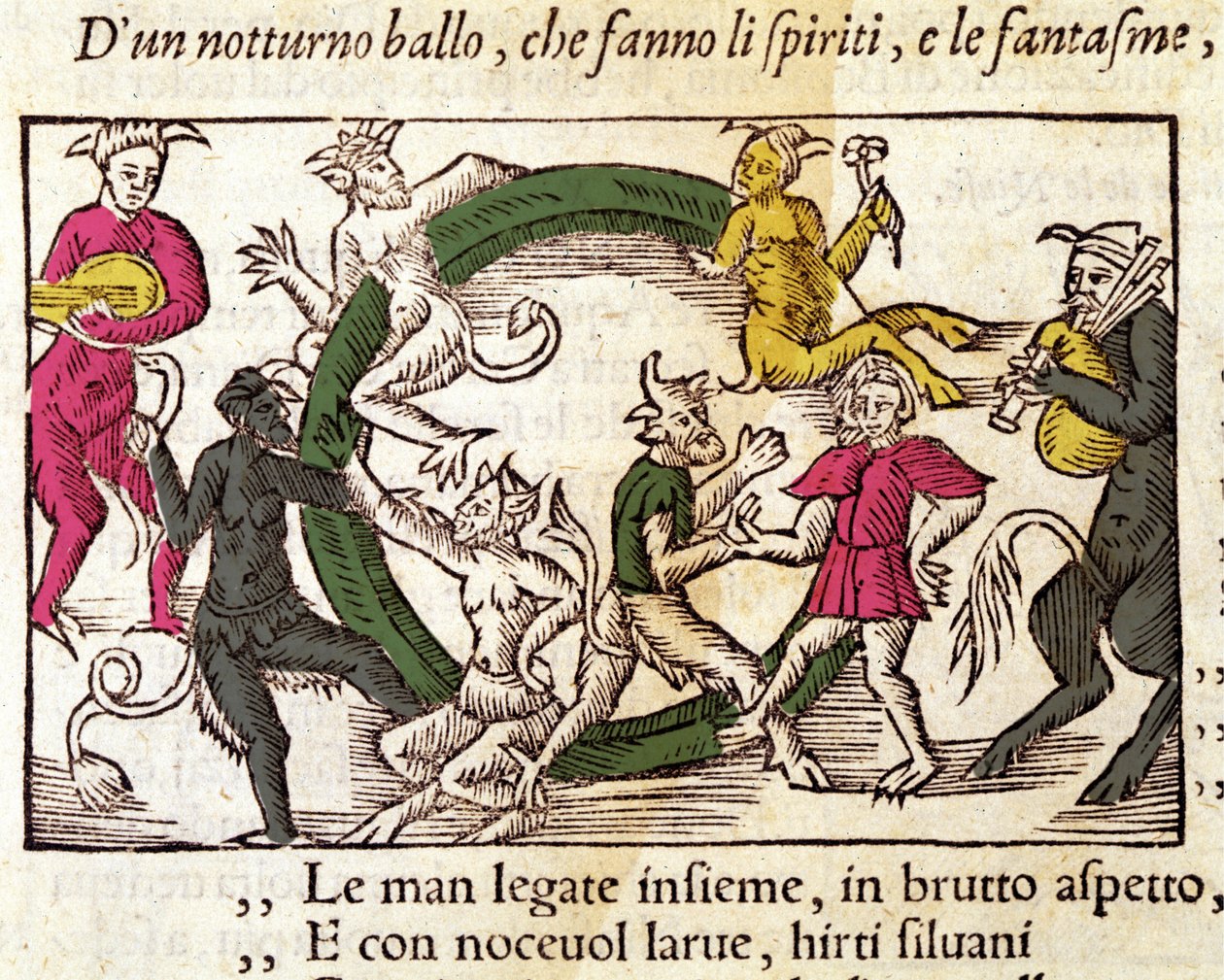 Sabbatsceremoni med hekse. Gravering af Olaus Magnus (1490 - 1557), svensk religiøs og geograf, "Historia de Gentis Septentrionalibus", Venedig af Italian School