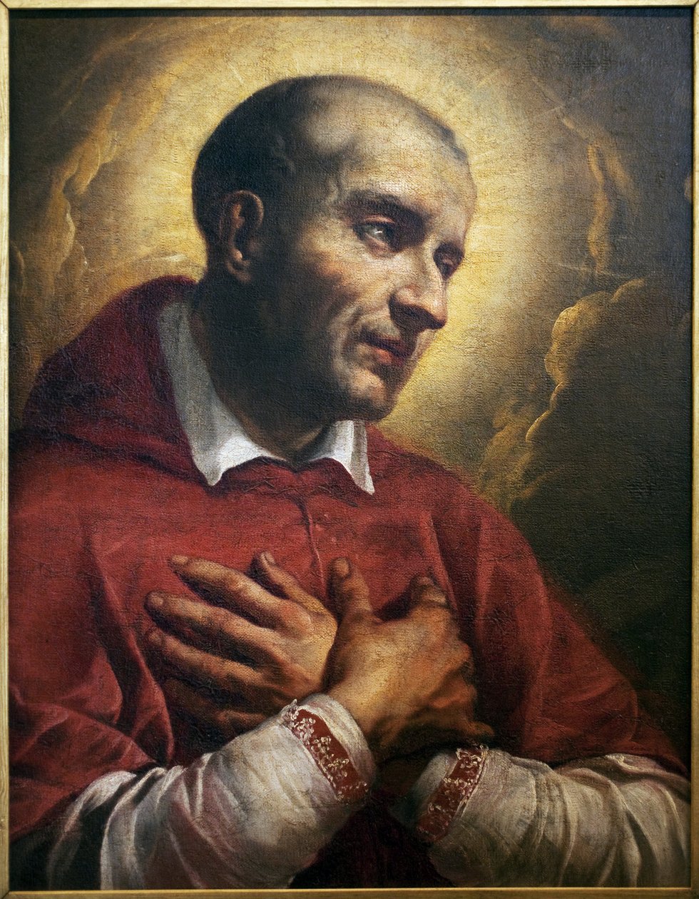 Sankt Charles Borromee (1538-1584). (San Carlo Borromeo) Fragment af et anonymt maleri af Napoli (Italien), olie på lærred 1600-tallet. Museum of Fine Arts i Angers. af Italian School