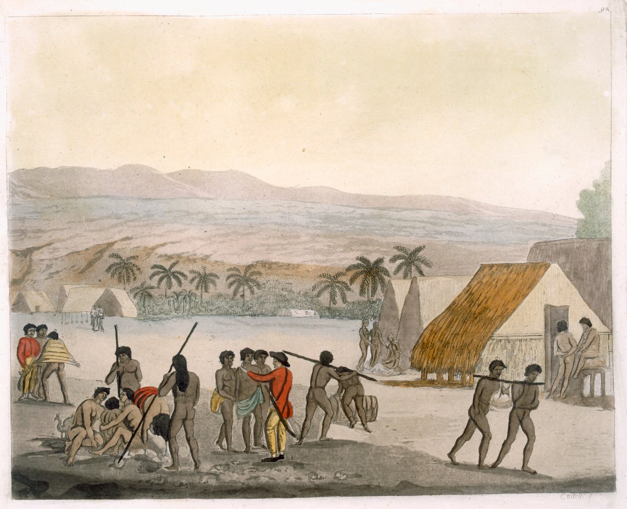 Sandwichøerne - en vesterlænding, der forhandler om butikker, tallerken 92 fra Le Costume Ancien et Moderne, af Jules Ferrario, udgivet ca. 1820