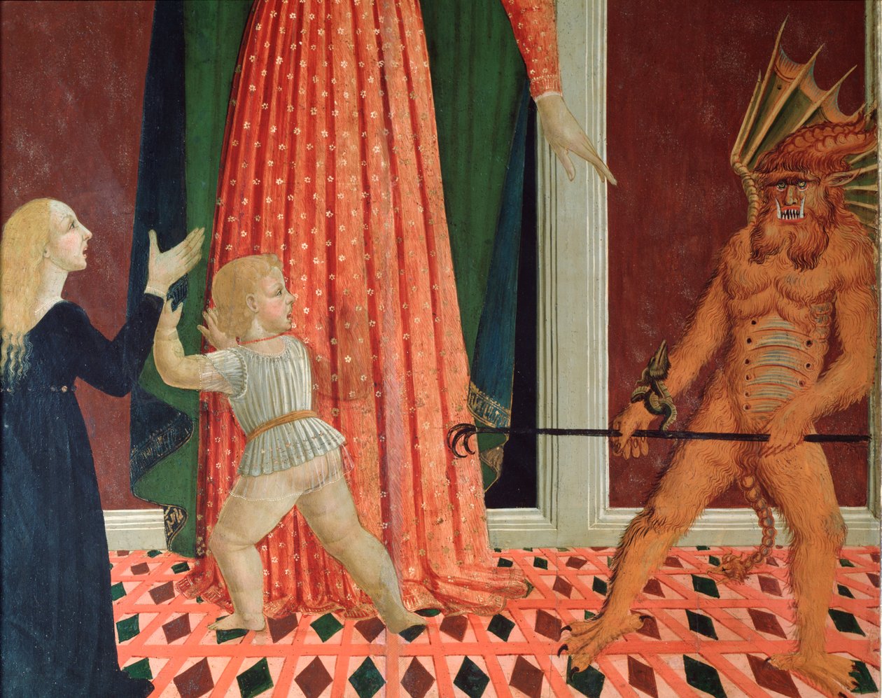 Santa Maria del Soccorso eller Mary Hjælp til kristne Detalje af en dæmon (Detalje af en djævel) Maleri af den florentinske skole i det 15. århundrede Firenze Chiesa di Santo Spirito af Italian School
