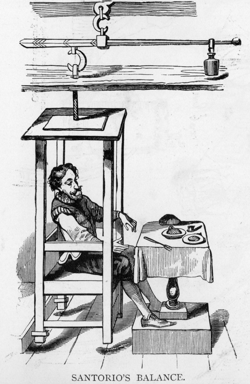 Santorio Santorio sidder i sin balancemaskine af Italian School