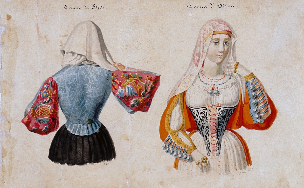 Sardinske kostumer fra Bitti og Osini, tryk ms. 257, Cominotti Samling af Italian School