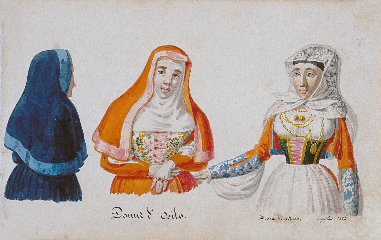 Sardinske kostumer fra Osilo og Milis, tryk ms. 258, Luzzetti Samling af Italian School