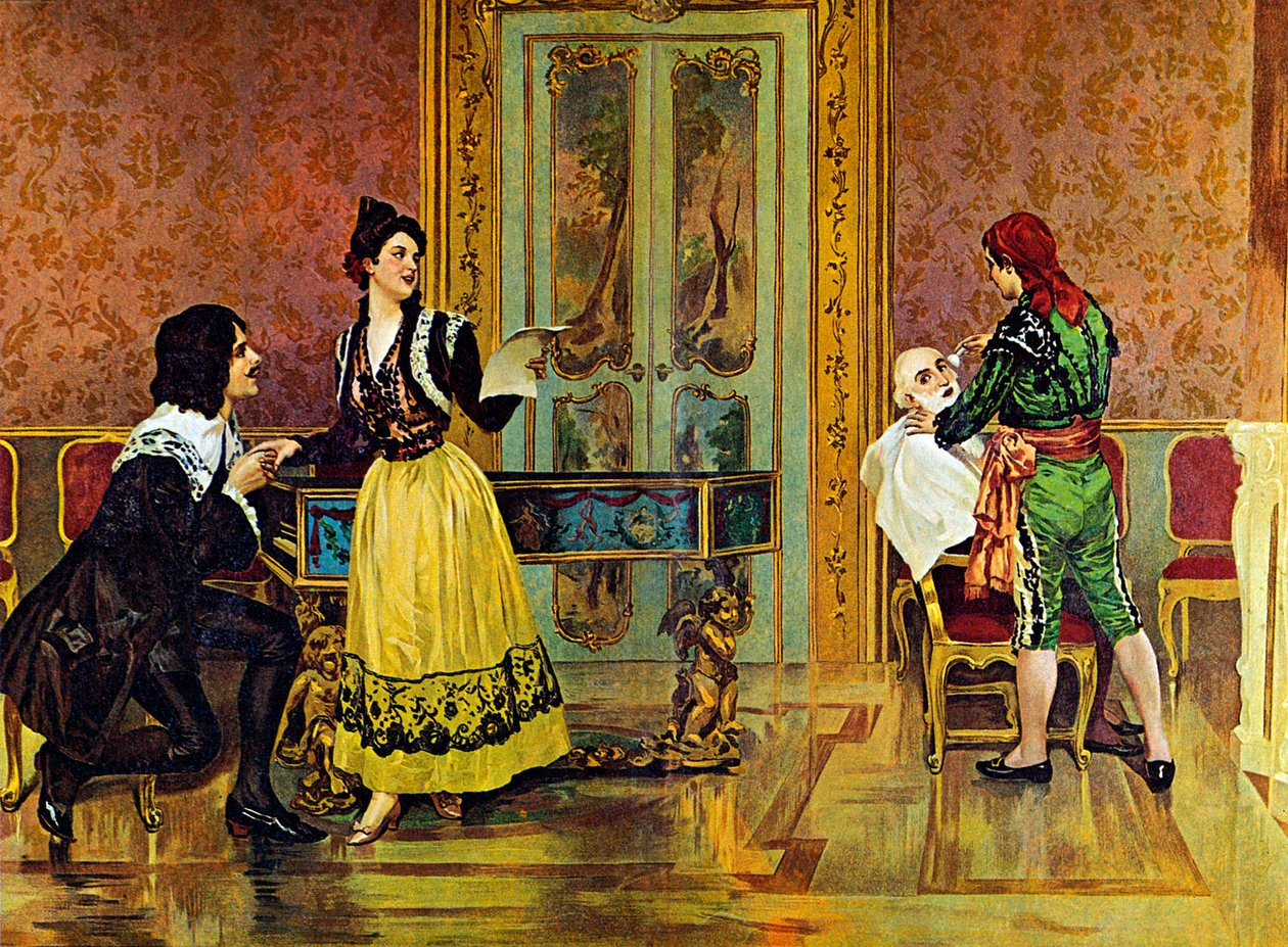 Scene fra operaen "Barberen fra Sevilla", af Gioachino Rossini af Italian School