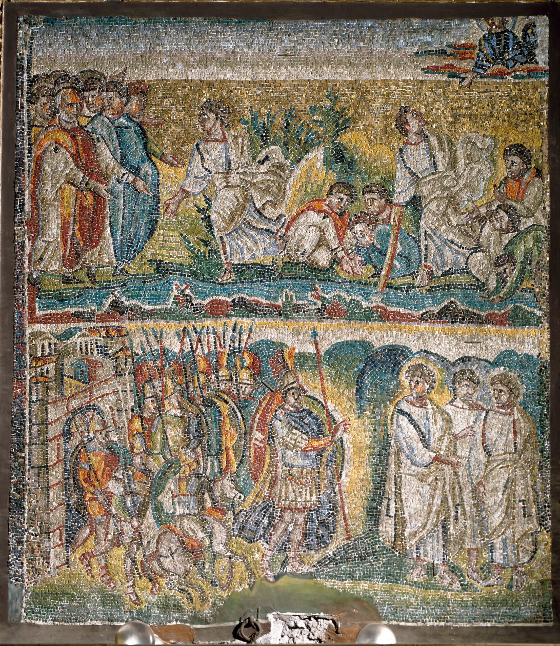 Scener fra Josvas Bog: Indtagelsen af Jeriko, De syv præster, der bærer Pagtens Ark (mosaik) af Italian School