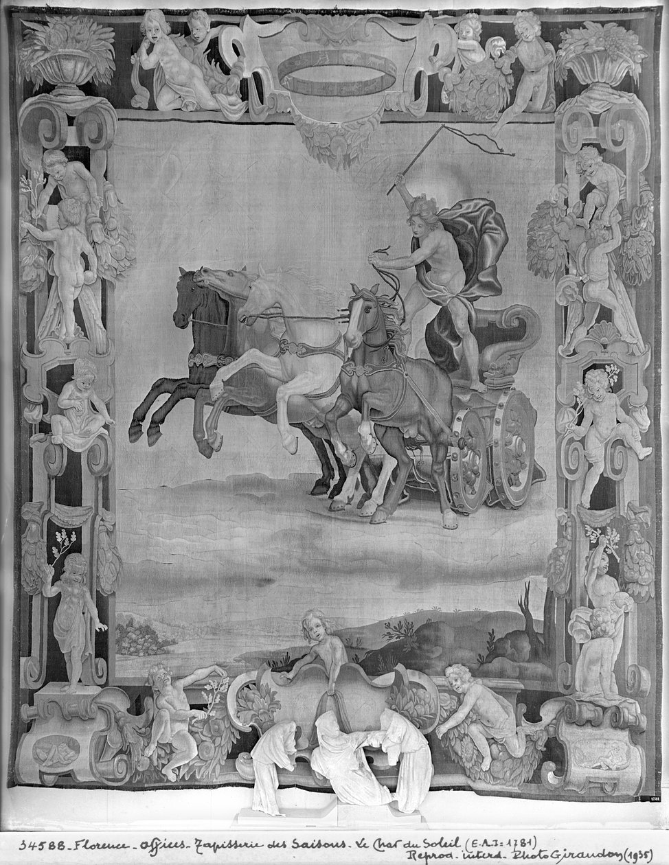 Årstidernes Tapestry, Apollo kører Solens Vogn, ca. 1642 (uld og silke) af Italian School