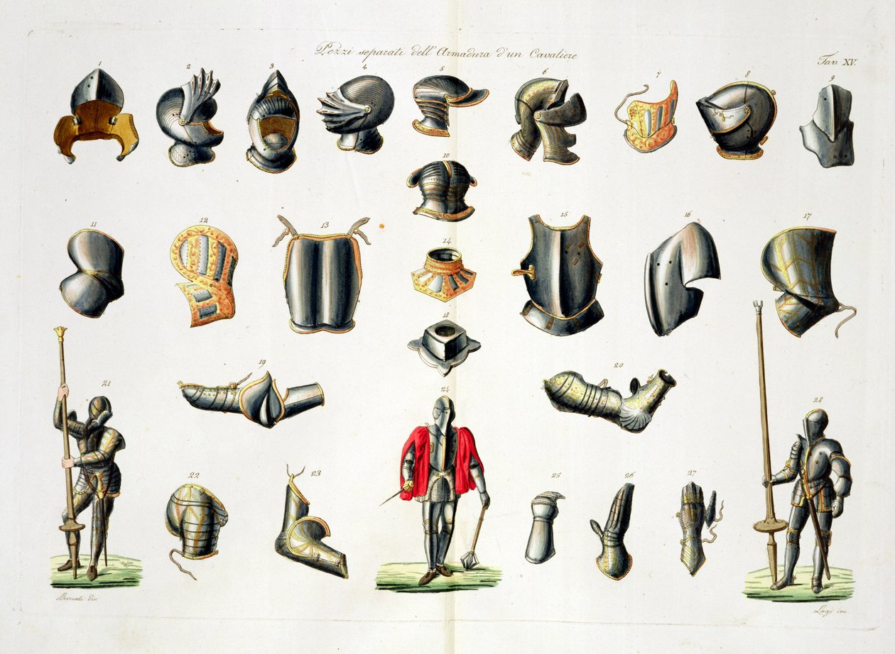 Separate Pieces of a Knights Armour, plade 15 fra The History of the Nations, indgraveret af G. Lago af Italian School
