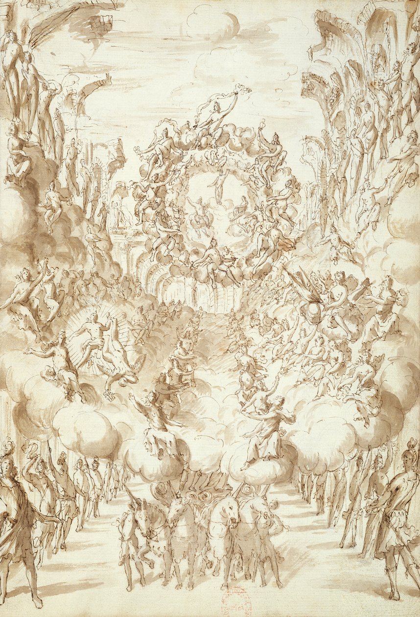 Scenografi til operaer i San Salvatore-teatret i Venedig, 1675 (pen og blækvask på papir) af Italian School