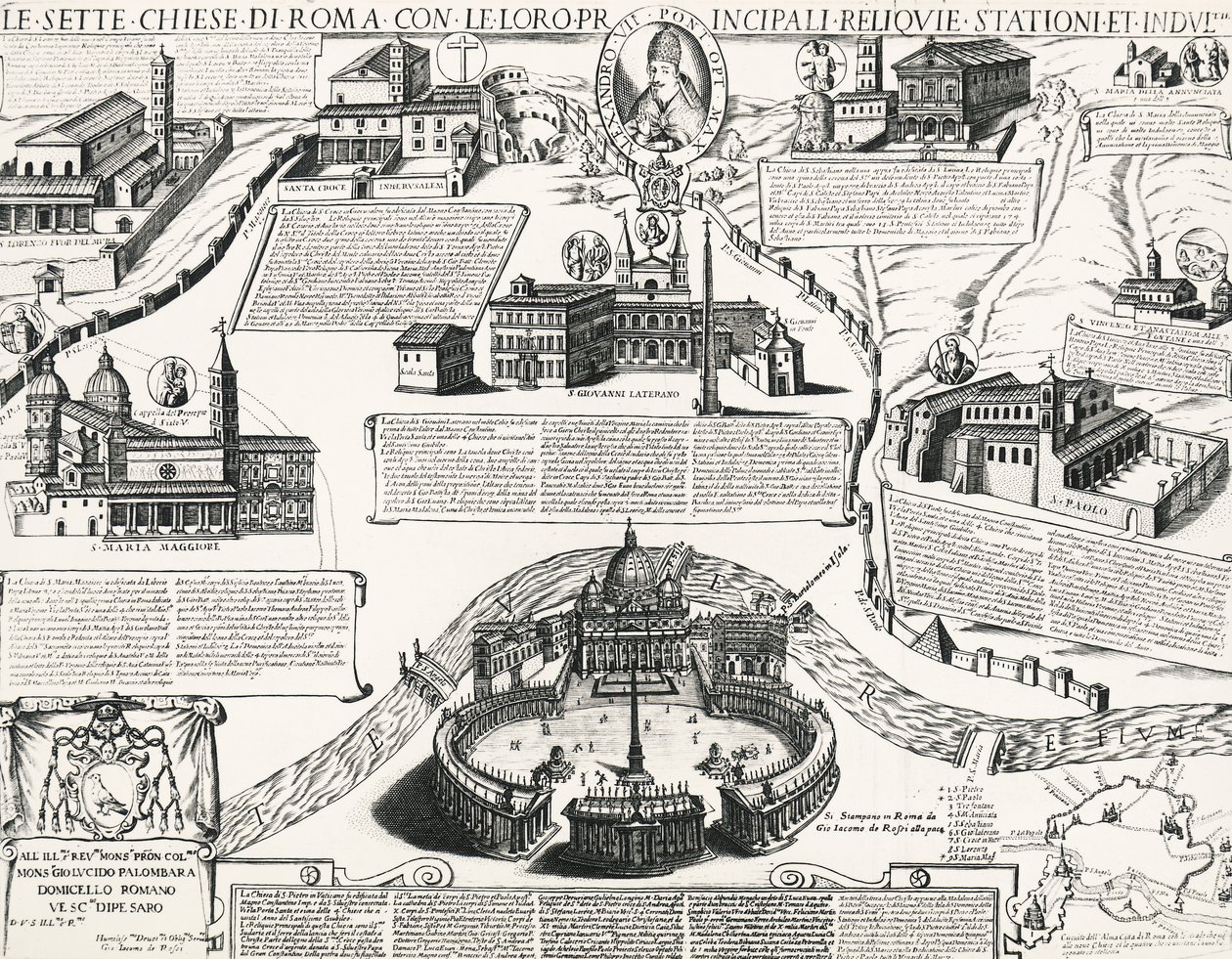 Roms syv kirker, med portræt af Alexander VII (pave 1655-1667), Italien af Italian School