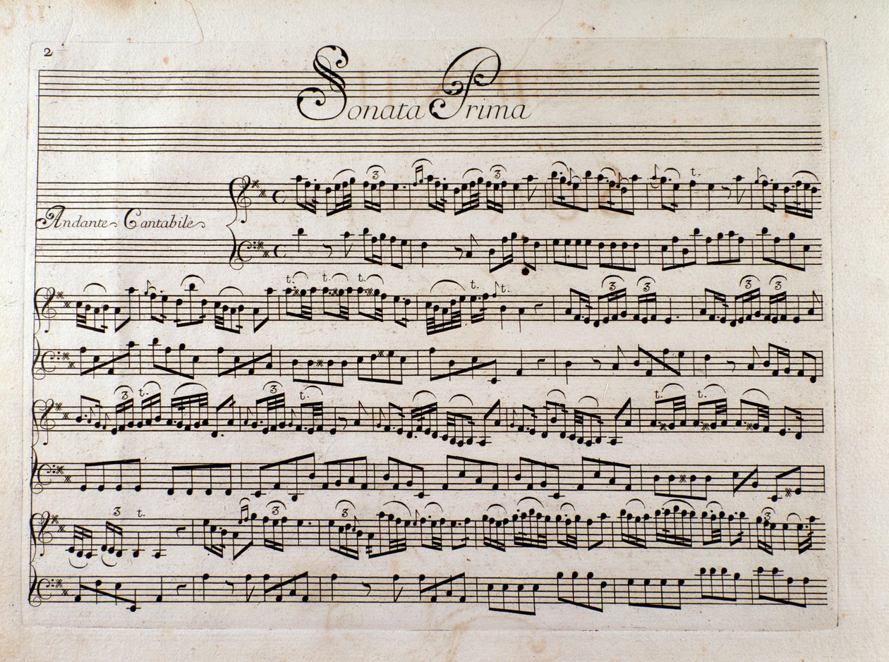 Sheet music page for “Sonata for violin and bass continue” by Giuseppe Tartinidani af Italian School