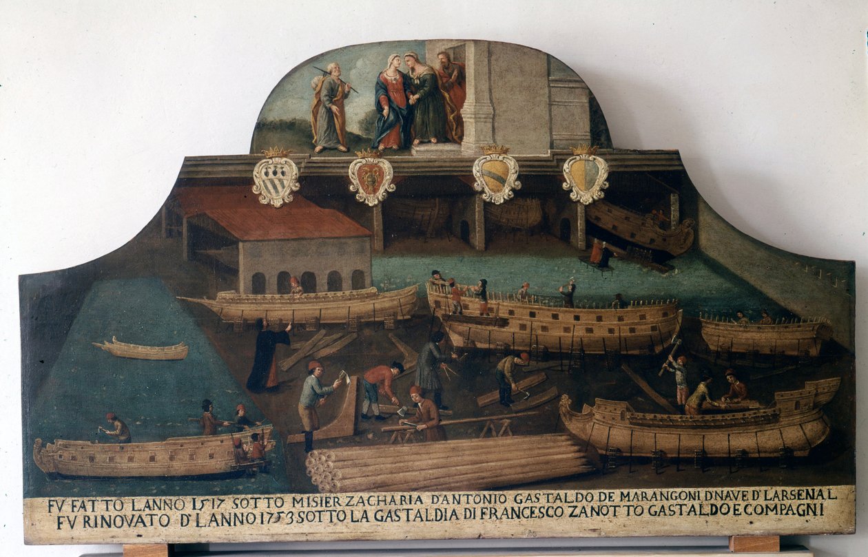 Skibsbygning: både bygget i 1517 og renoveret i 1753. af Italian School