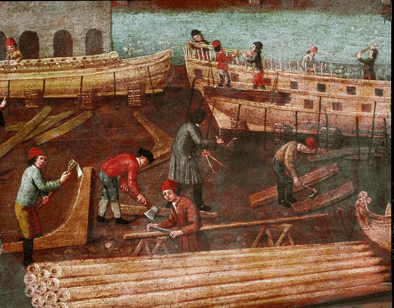 Skibsværft i Venedigs arsenal Detail - Maleri af den venetianske skole - 1700-tallet - Venedig, Correr museum af Italian School