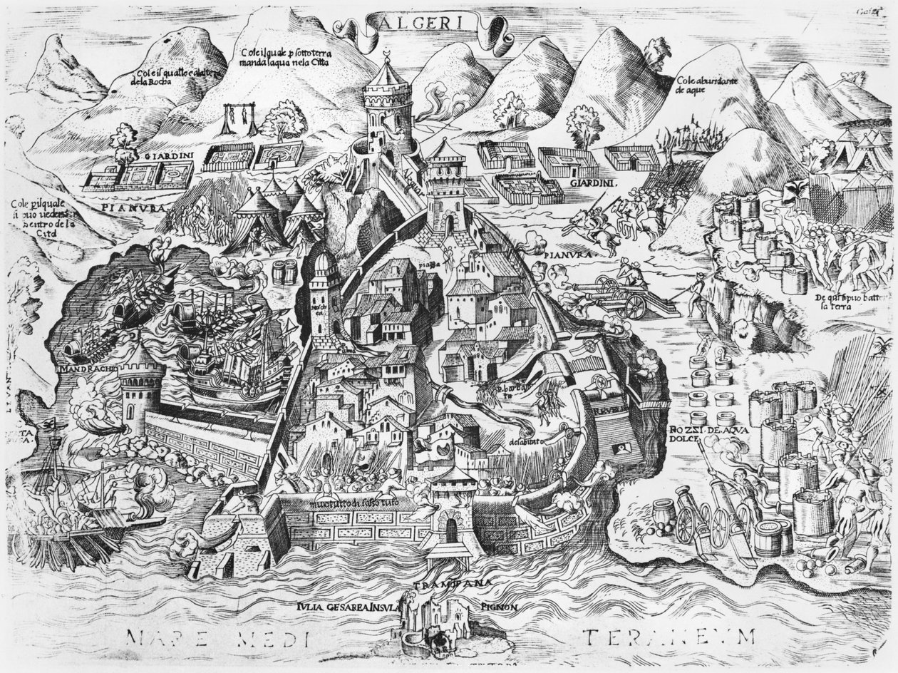 Belejring af Algier af Charles V (1500-58) i 1541 af Italian School
