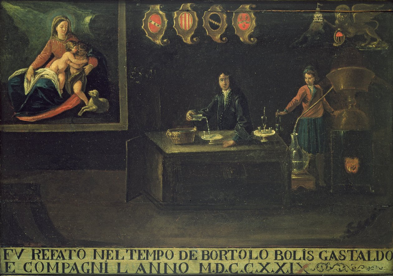 Tegn på Venetian Pharmacists Guild, 1729 (panel) af Italian School