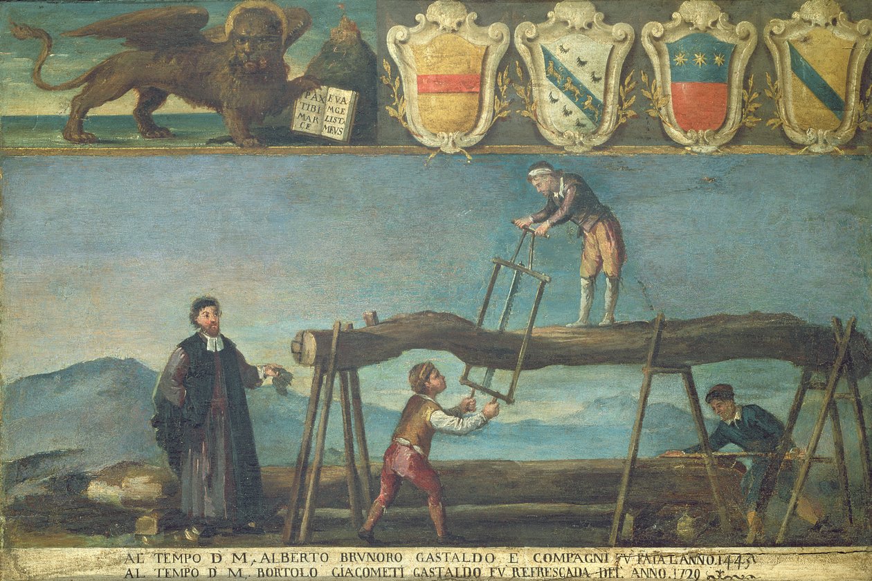 Tegn på det venetianske savværksarbejderlaug, 1445 (panel) af Italian School