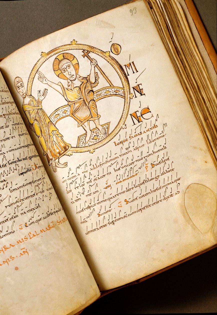 Sangside med neumes Manuskript fra Bologneseskolen. (MS.123-Folio 93r) Rom fra det 11. århundrede, Biblioteca Angelica af Italian School