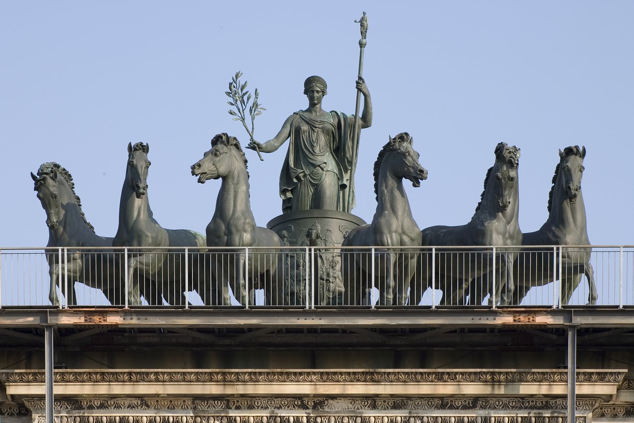 Seks-hestes vogn, detalje af Arch of Peace, Milano, Italien af Italian School