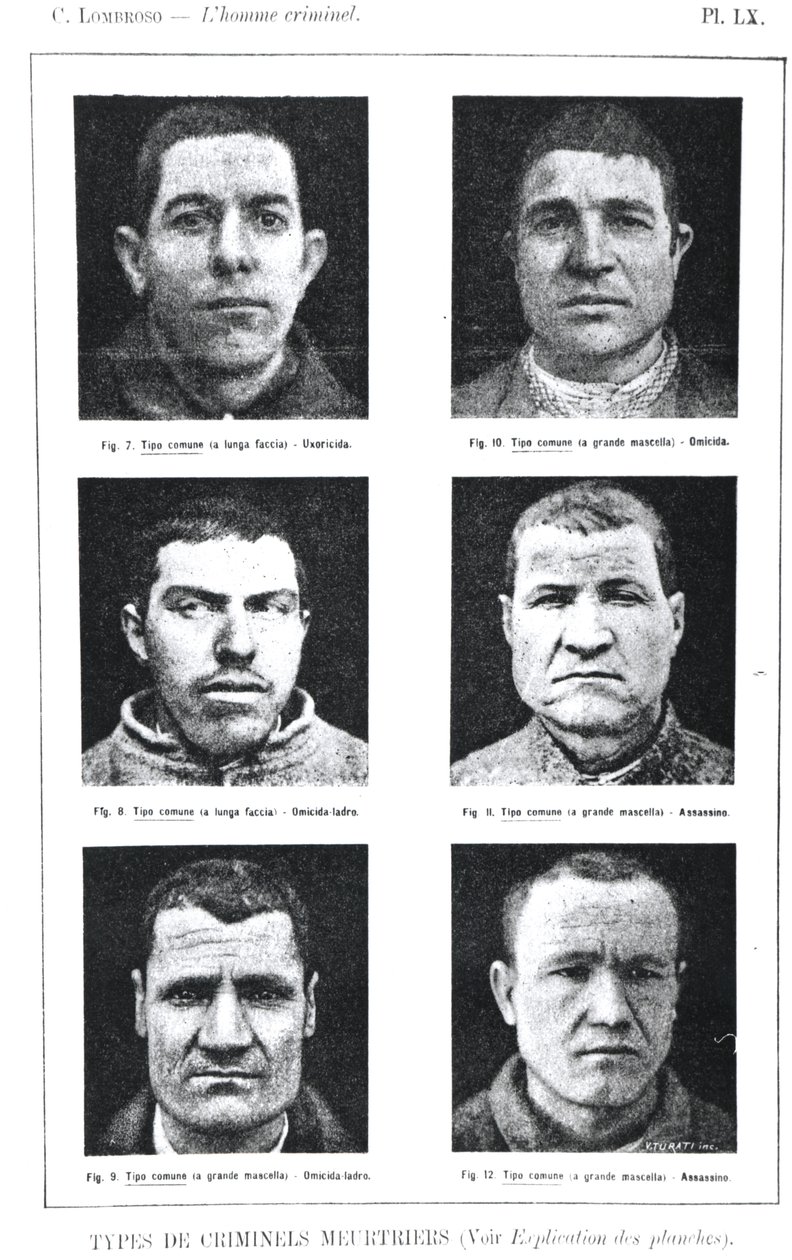 Prøve af kriminelle, fra LHomme Criminel af Cesare Lombroso (1835-1909), udgivet af Felix Alcan, 1887 af Italian School