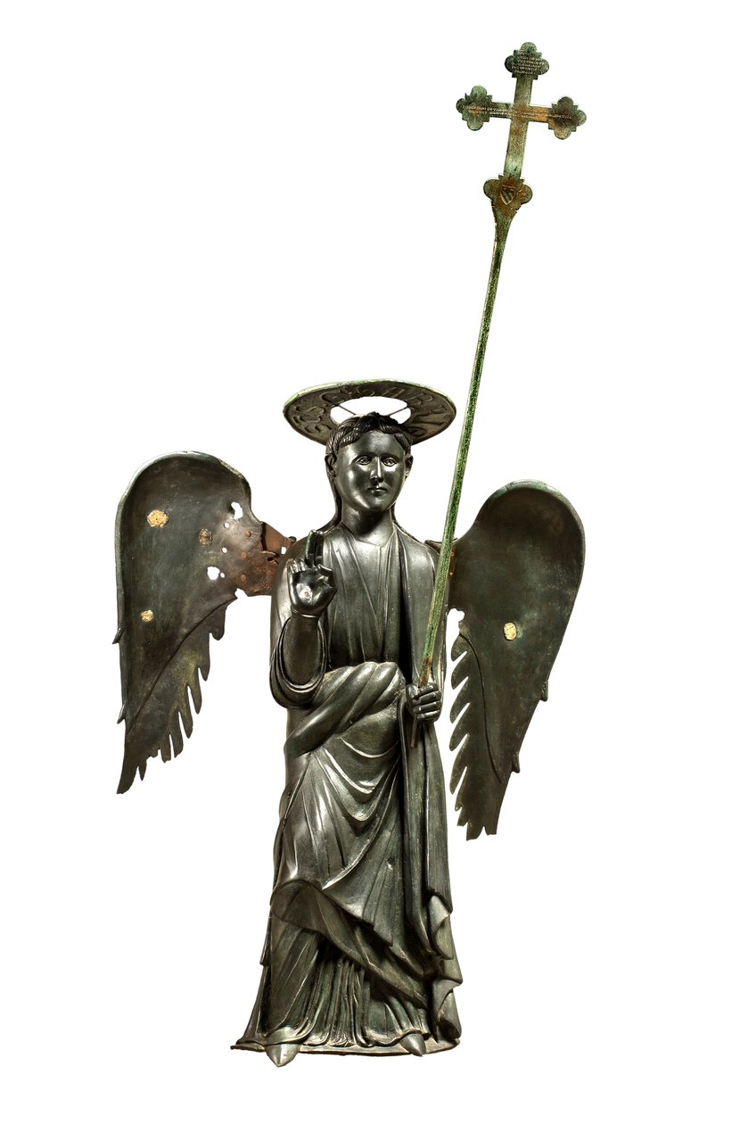 St. Gabriel Ærkeengel holder et processionskors, bronzestatue fra det 12. århundrede, kors af 1369 af Italian School