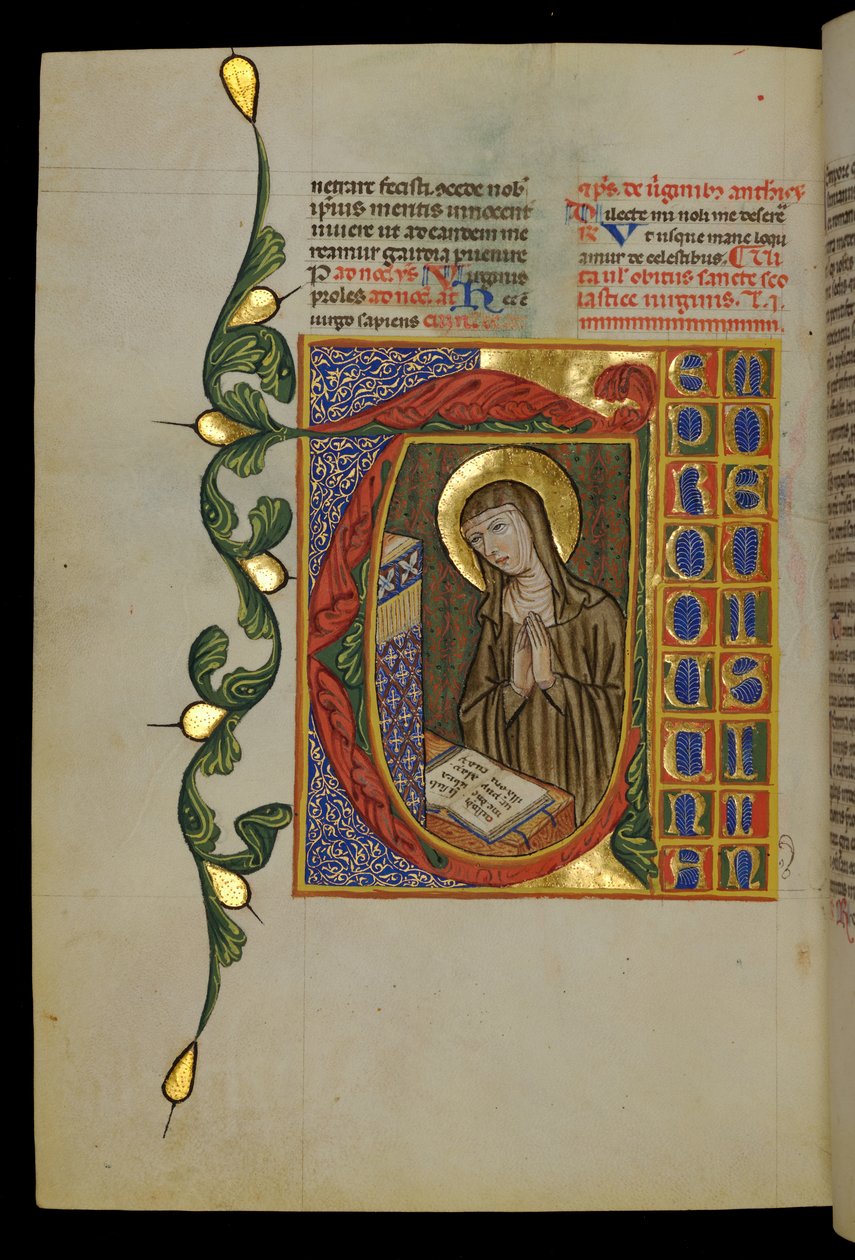 St Scholastica med åben bog af Italian School