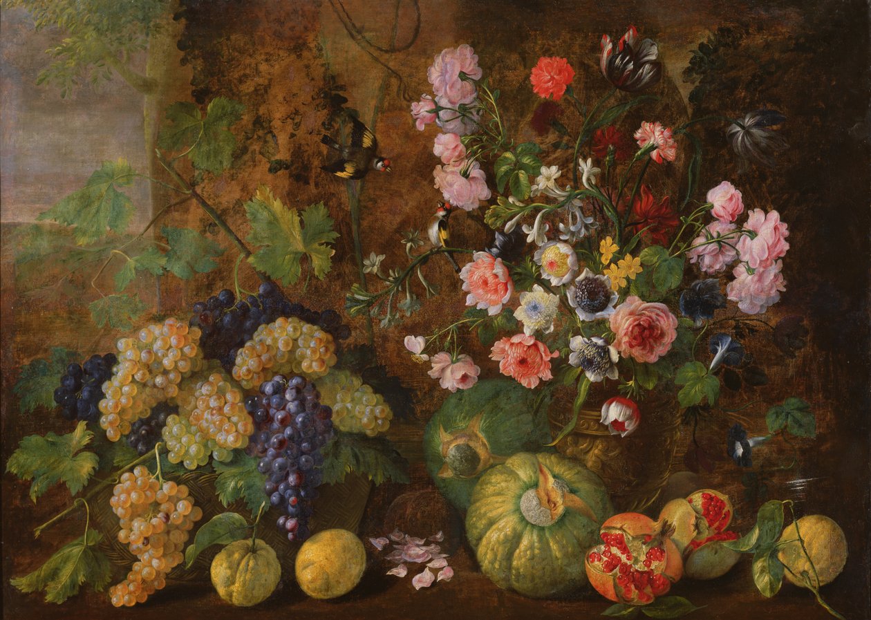 Stilleben af frugter og blomster af Italian School