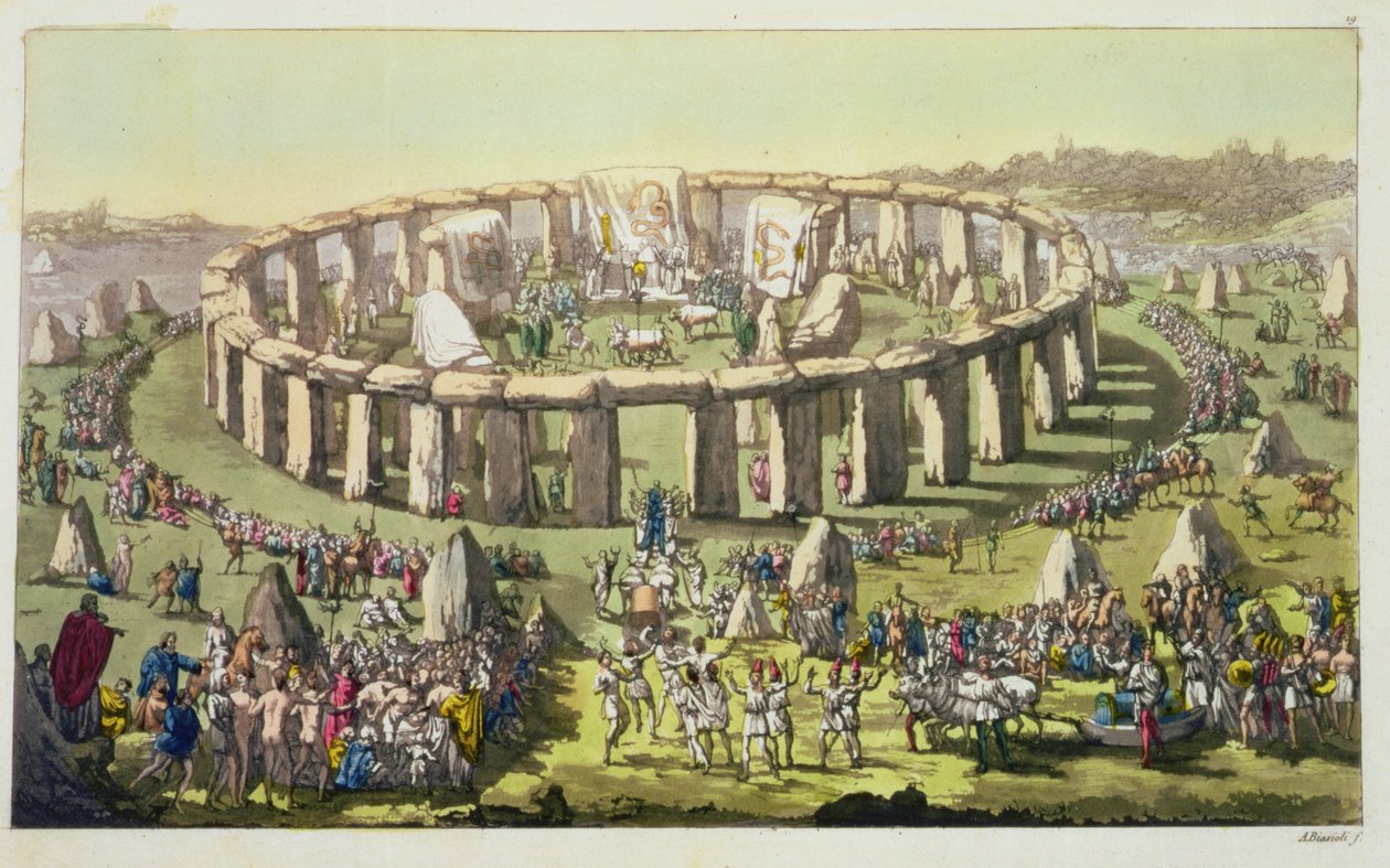 Stonehenge, eller et cirkulært tempel for druiderne, plade 19 fra The History of the Nations (akvatint) af Italian School