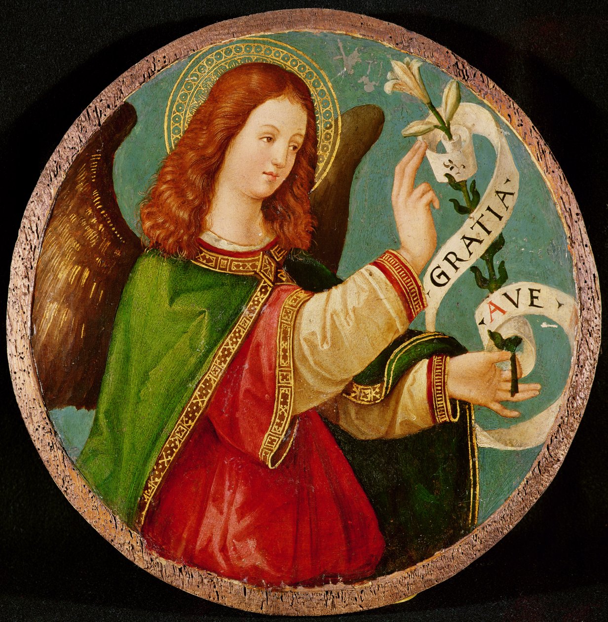 Bebudelsens engel (olie på panel) af Italian School