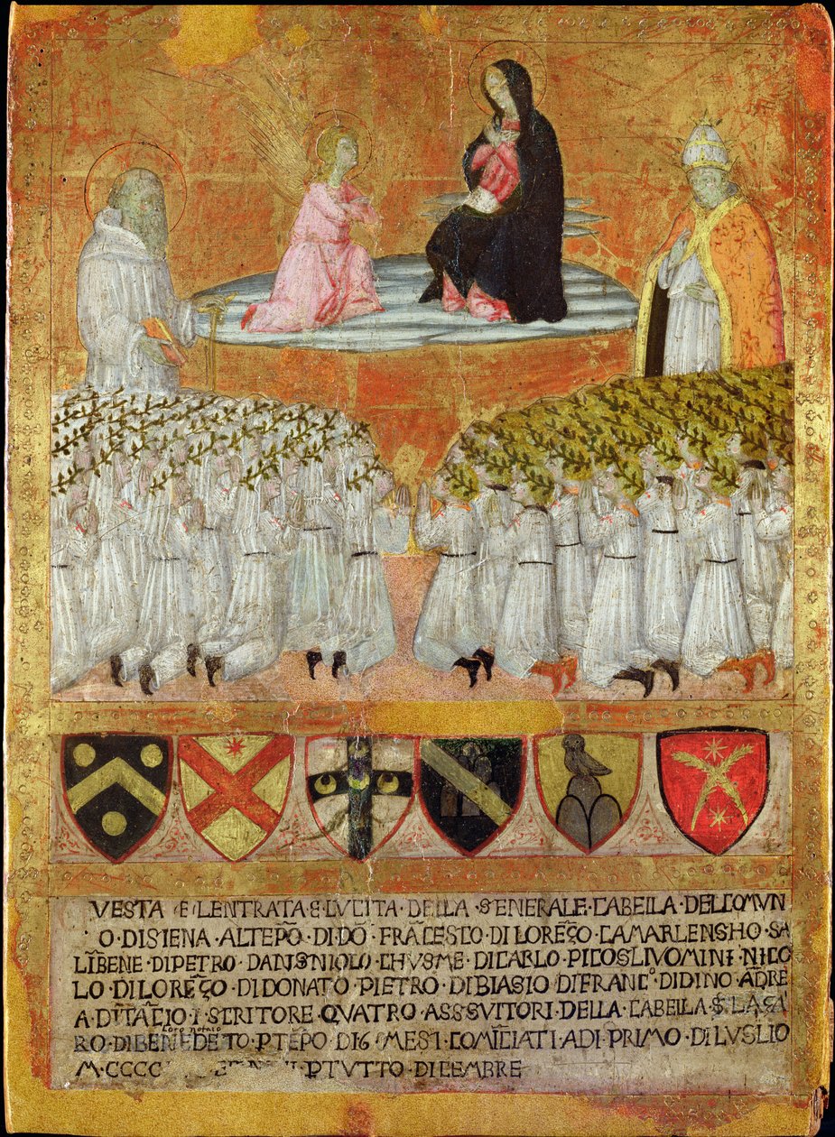 Bebudelsen med Sankt Bernhard af Clairvaux og pave Calixtus III (1378-1458) 1456 (olie på panel) af Italian School