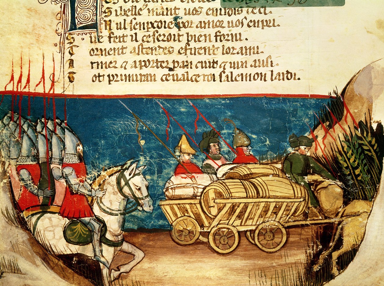 The Army of Charlemagne (742-814) og transporten af proviant, fra en venetiansk Codex af Italian School