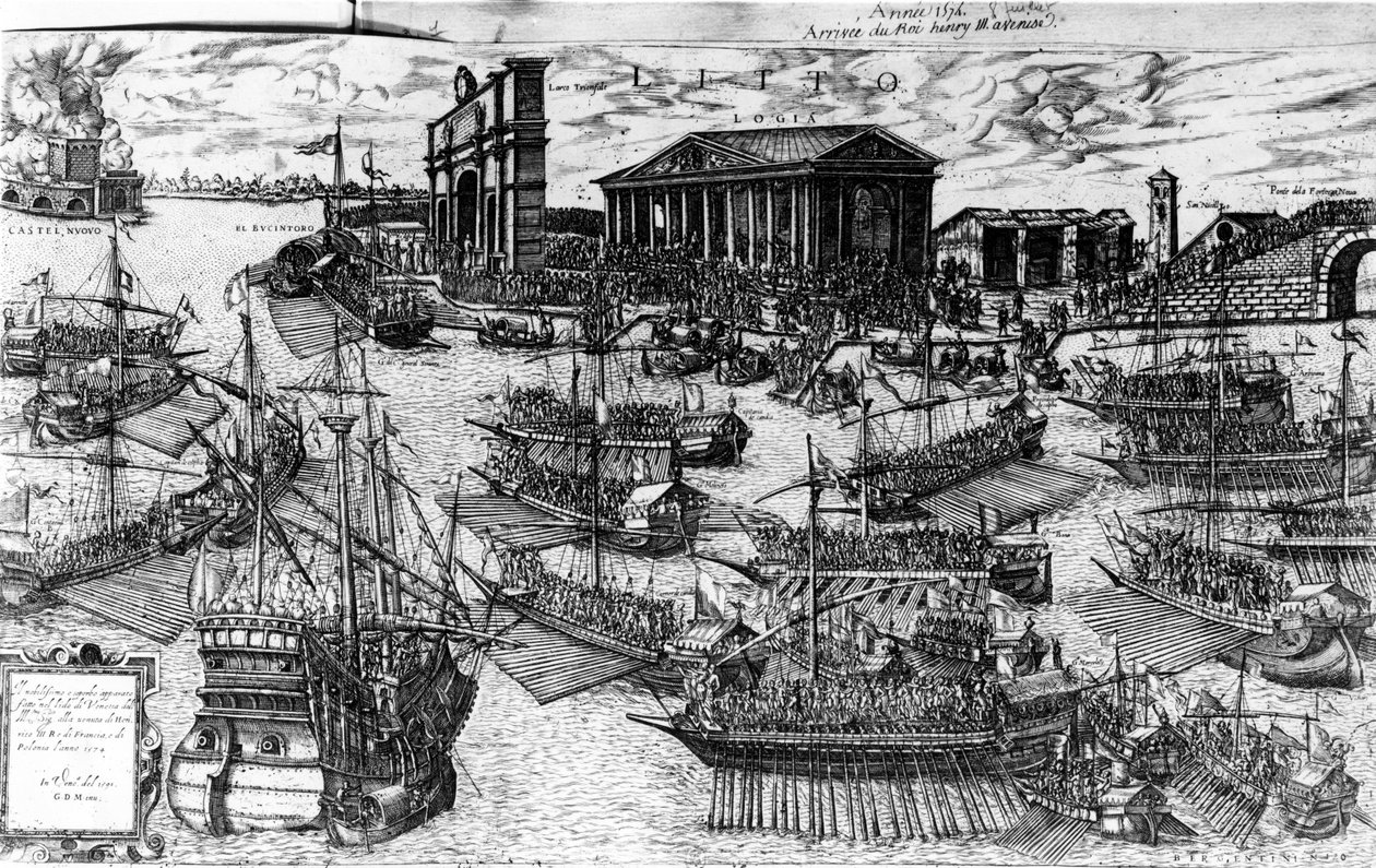 Henri III af Frankrigs ankomst til Lido i Venedig den 8. juli 1574, 1591 (radering) af Italian School