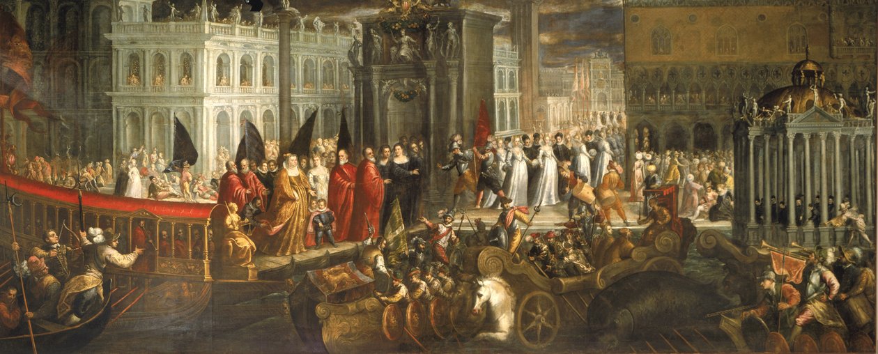 Morosina Morosini Grimanis ankomst til Palazzo Ducale, Venedig af Italian School