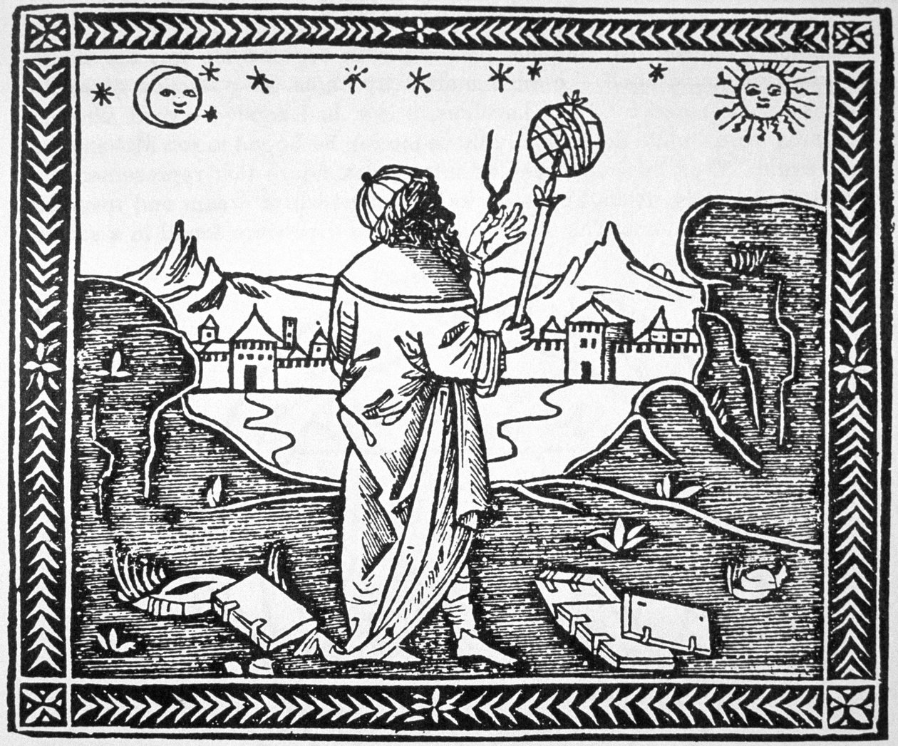 The Astrologer Albumasar (787-885) kopi af en illustration fra hans Introductorium in Astronomiam, Venedig 1506, brugt i en History of Magic, udgivet sent i det 19. århundrede af Italian School