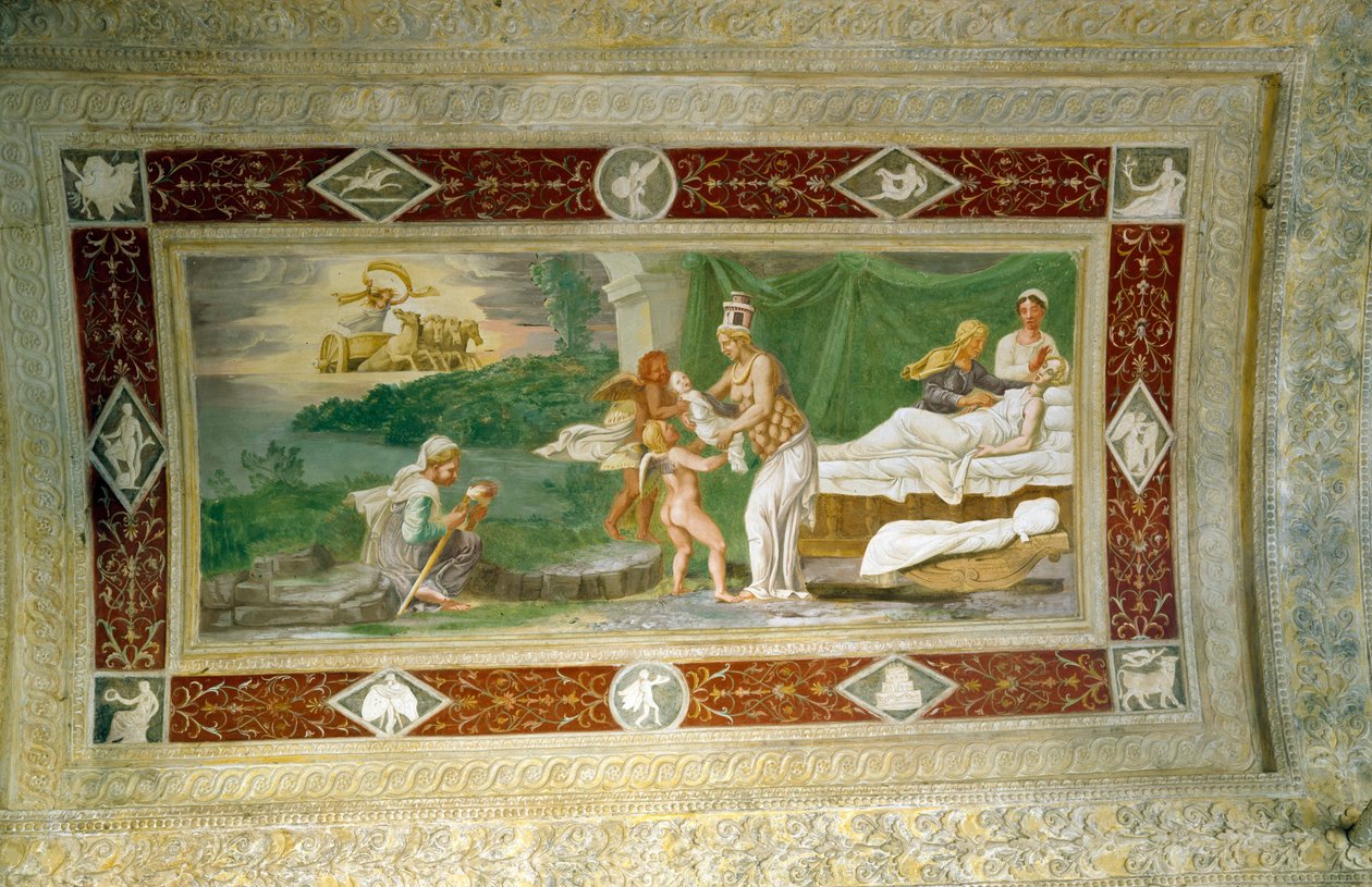Memnons fødsel, loftmaleri i loggiaen i Appartamento della Grotto (Hemmelig Have) 1534 af Italian School
