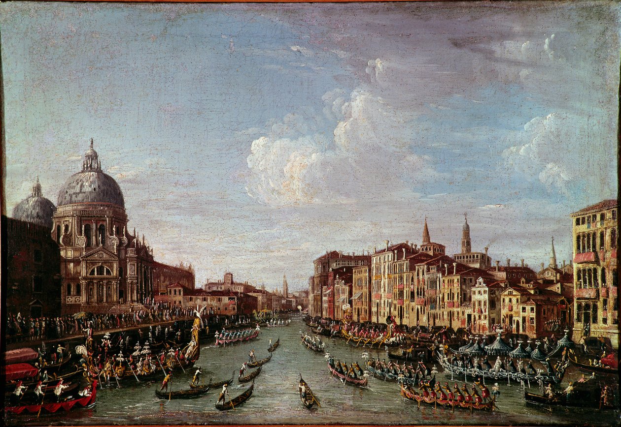 Bucentaurus (Bucentoro) til San Nicolo a Venedig Dette er sandsynligvis Doge Alvise IV Mocenigo (1763-1778) under Kristi himmelfartsfejringer. Anonymt maleri fra det 18. århundrede. Venedig, Correr Museum af Italian School