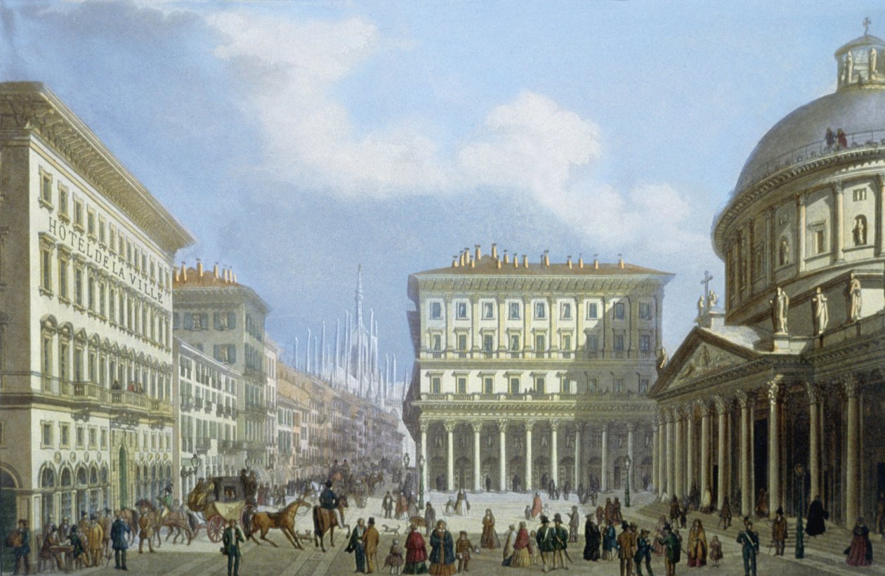 Rådhuset og Piazza di San Carlo fra udsigt over Milano og omegn af Italian School