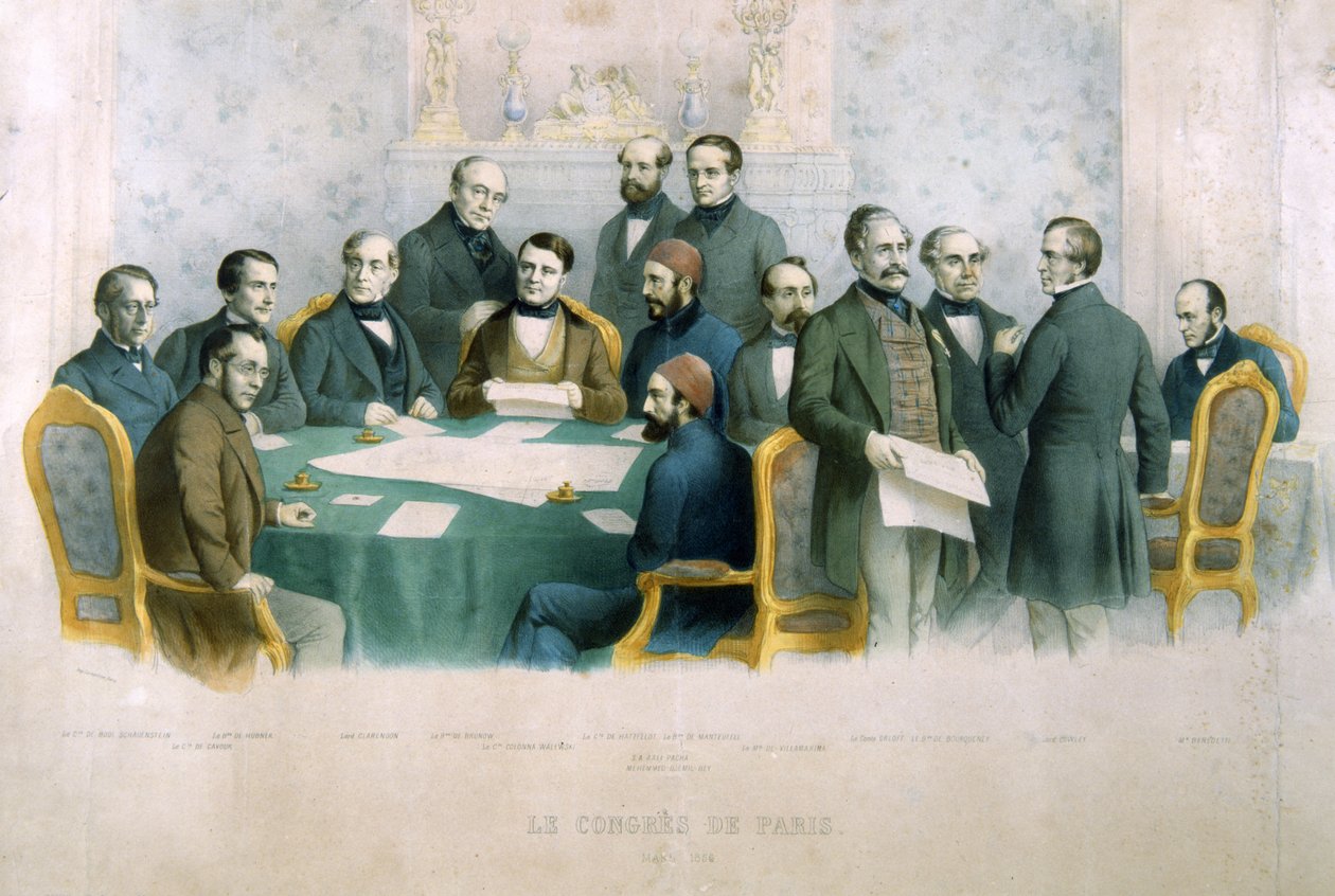Kongressen i Paris, marts 1856, illustration fra Italiens historie af Italian School