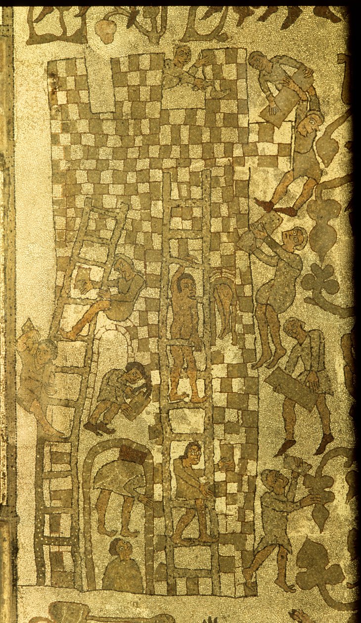 Konstruktionen af Babelstårnet, 1166 (mosaik) af Italian School
