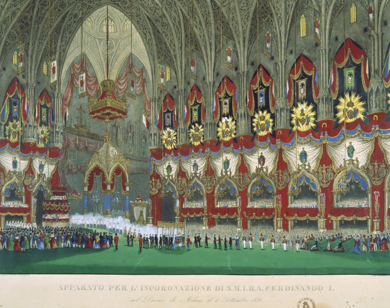Kroningen af Ferdinand I i Milanos katedral, 6. september 1838 af Italian School