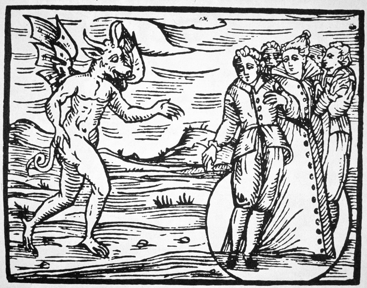 The Evocation of the Devil, kopi af en illustration fra Compendium Maleticarum af Fr M Guaccius, Milano 1608, brugt i en magihistorie, udgivet sidst i det 19. århundrede af Italian School
