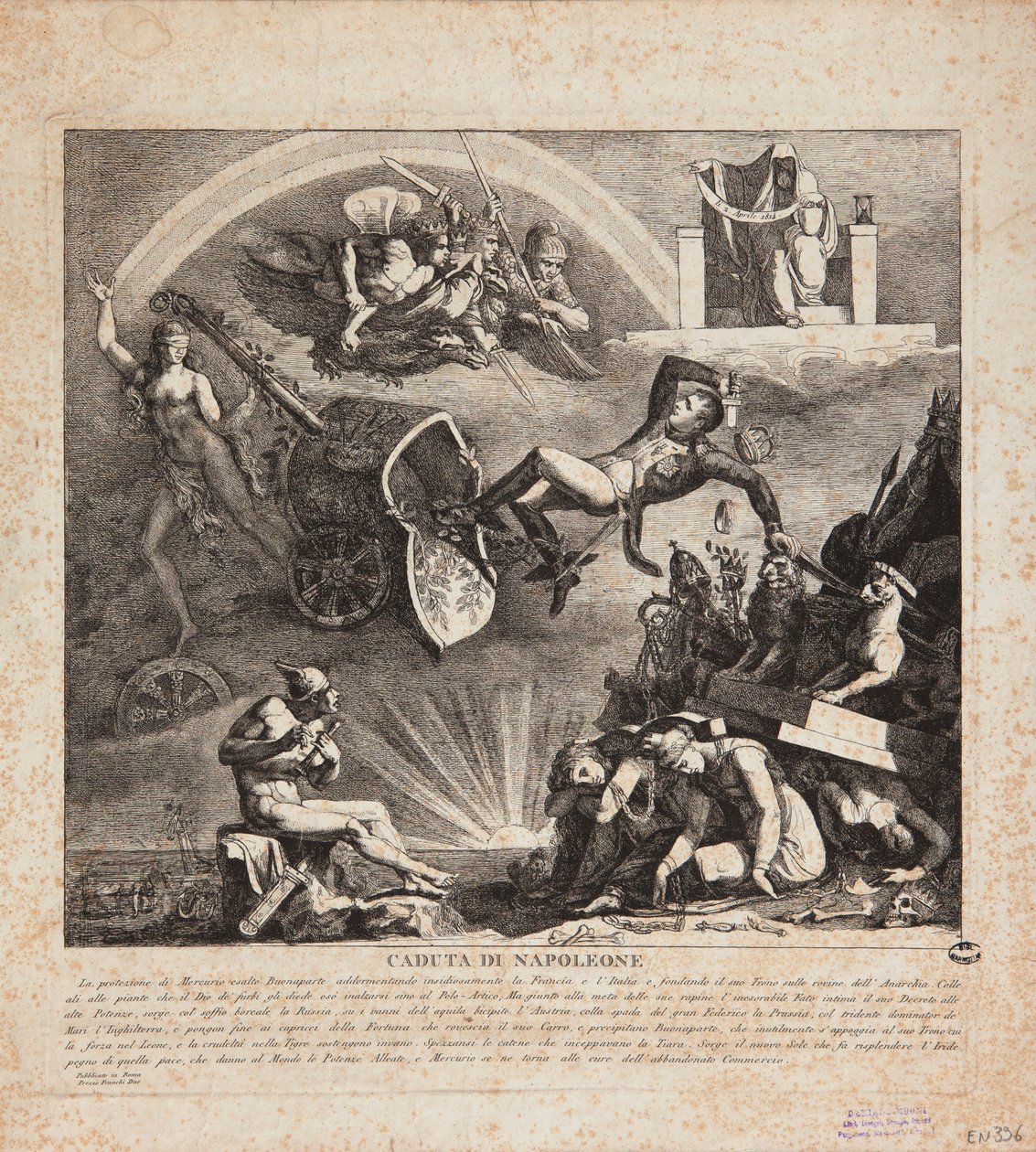 Napoleons fald - tegneserie om Italiens fald, 1814 af Italian School
