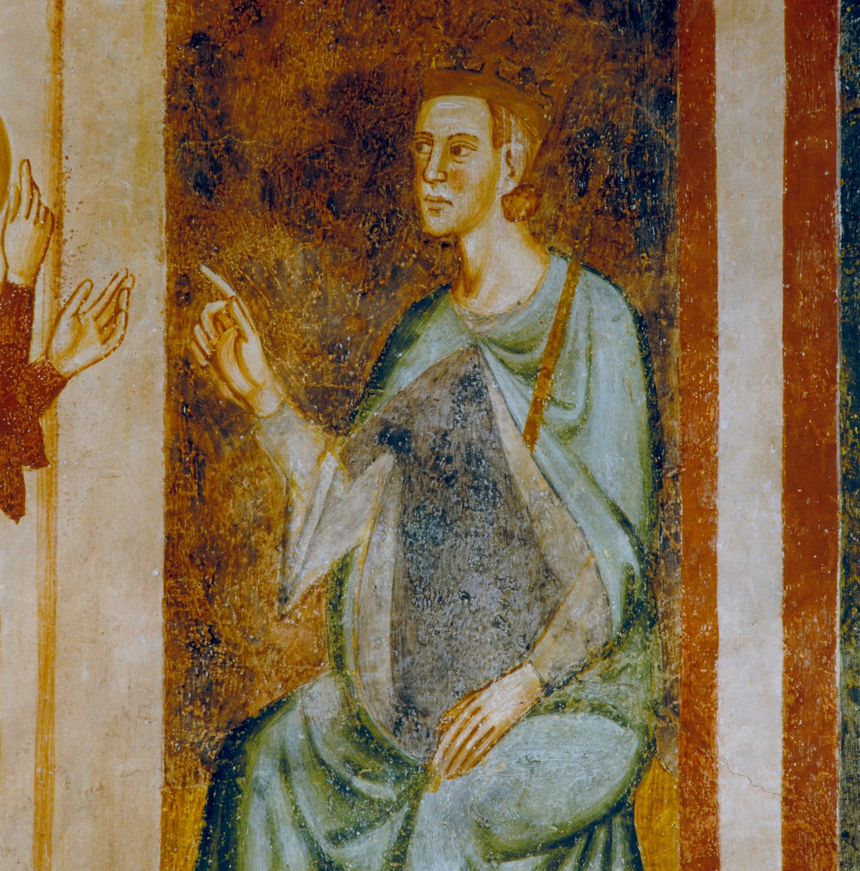 Guvernøren af Antiochia Olibrius, detalje fra episoden af St. Margarets dom, fra freskocyklussen dedikeret til den hellige Margaret af Antiokia af Italian School