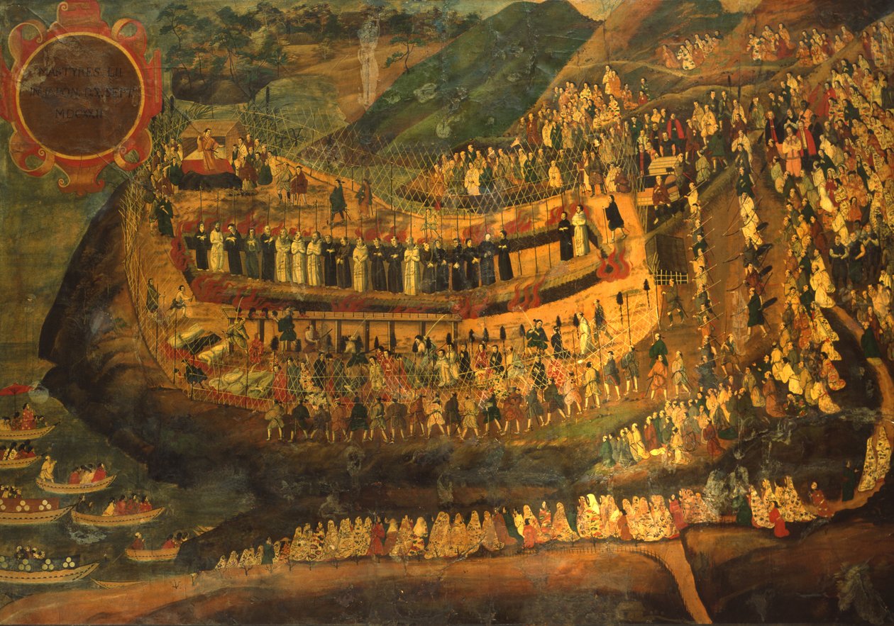 The Great Martyrium of the Fifty-to Martyrs of Nagasaki (1622) af Italian School
