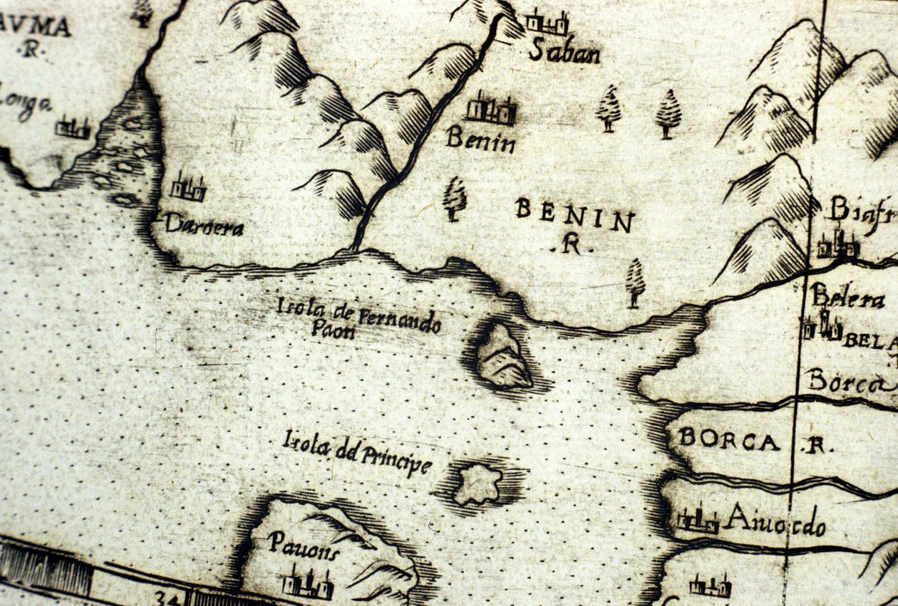Beninbugten (tidligere Dahomey), en del af Guineabugten, baseret på et kort over Urbano Monte af Italian School