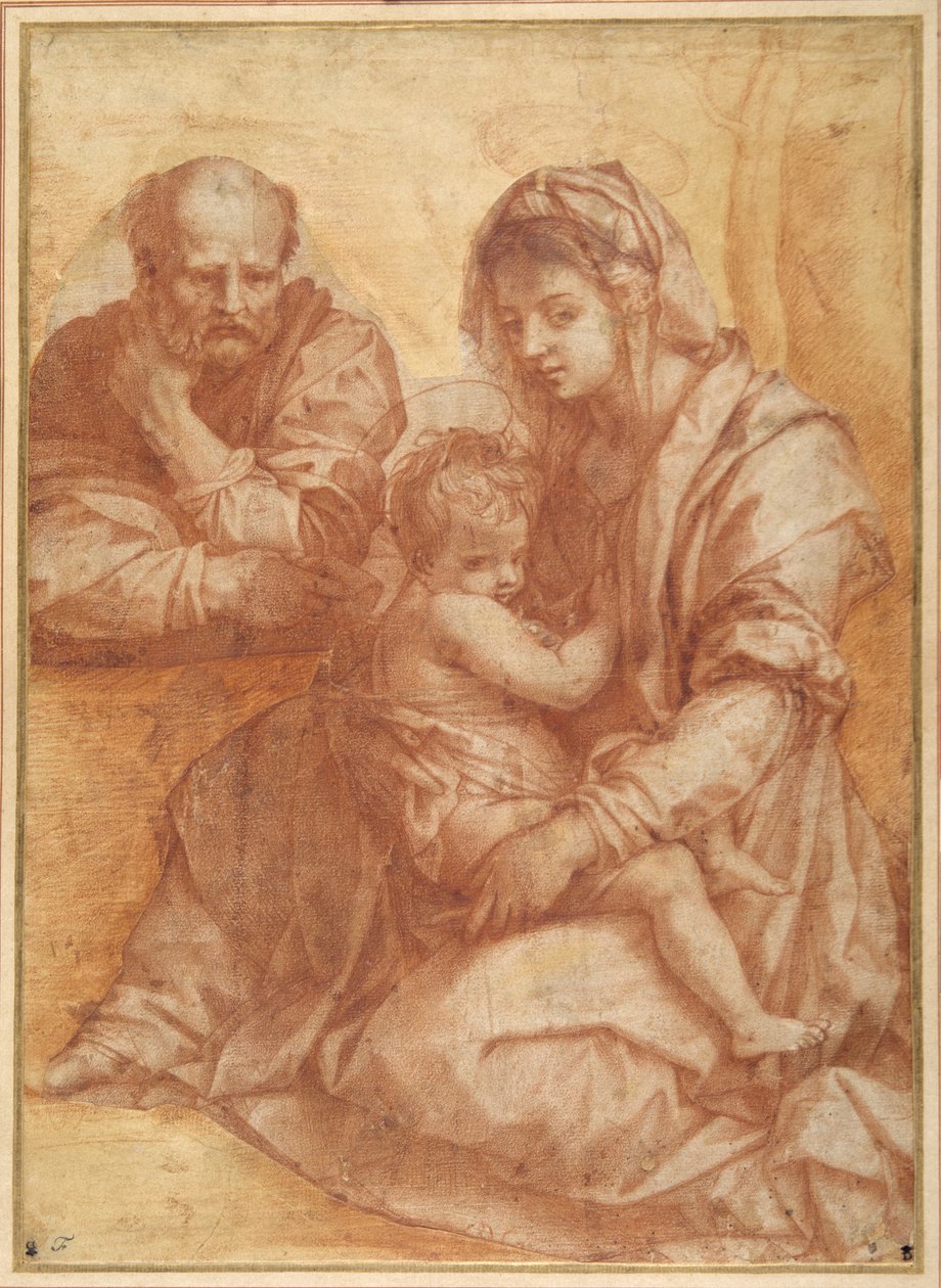 Den hellige familie hviler efter Andrea del Sarto (rødt kridt på hvidt papir) af Italian School